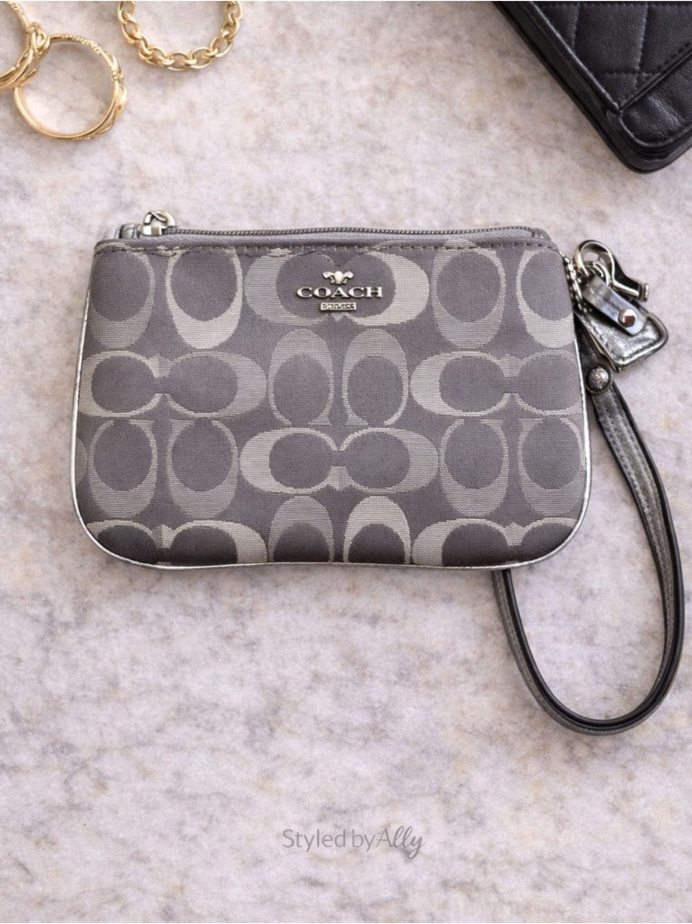 Coach Signature Gray Wristlet ✨ Silver Hardware Mini Clutch NWT